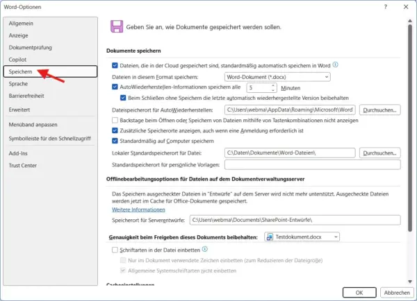 AutoWiederherstellen in Word konfigurieren AutoWiederherstellen in Word mit Speicherintervall und Speicherort einstellen