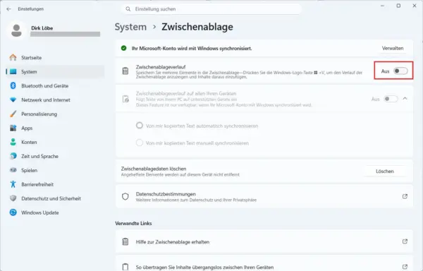 Zwischenablageverlauf in Windows 11 einschalten Zwischenablageverlauf unter Windows 11 aktivieren
